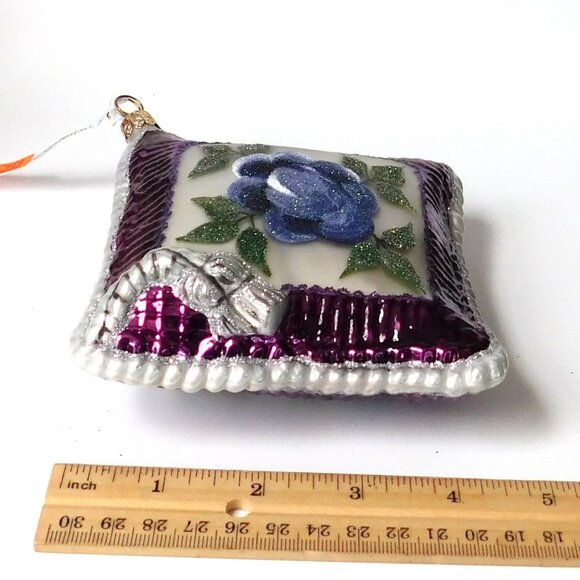 Lot of 3 Glass Pillow Ornaments by Ornaments to Remember Purple and Red NIB - Picture 12 of 13